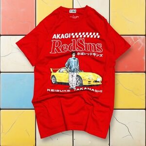 Initial D Akagi Red Suns Anime Tee Y2K Men M Keisuke Takahashi Yellow RX-7 Shirt